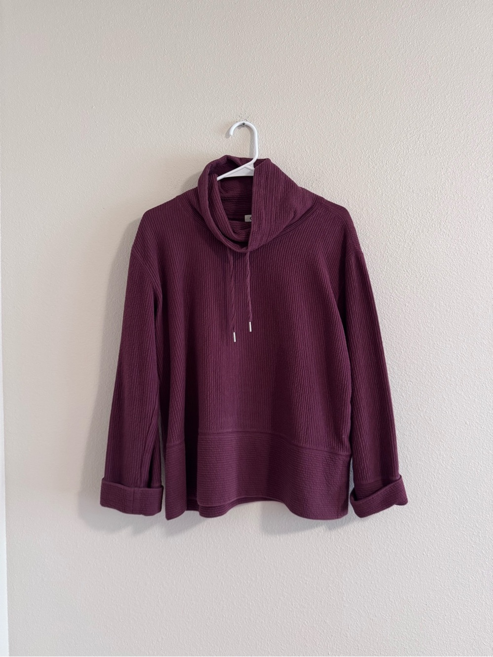 Orvis Plum Ribbed Cowl-Neck Sweater